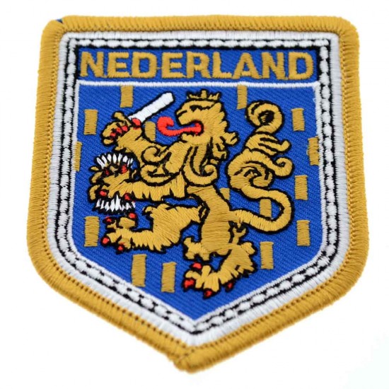 zelfklevende strijkapplicatie geborduurd mouwembleem van het wapen van Nederland met de tekst Nederland. Gemakkelijk op te strijken.