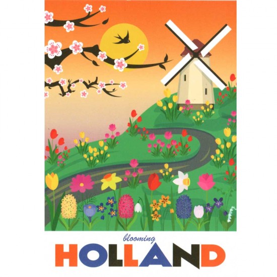 Postkarte "Holland colorful flowergarden". Überraschen Sie Ihre Freunde und Familie mit dieser fröhlichen, farbenfrohen und modernen Holland-Postkarte. 