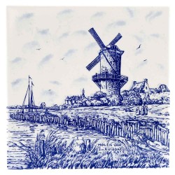 Delft blue tile windmill landscape by Ruisdael Delft blue tile windmill landscape by Ruisdael
