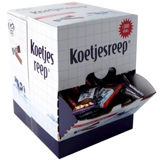 Mini Koetjesreep, der ursprünglich niederländische Schokoriegel mit der Delft-blauen Verpackung mit einer niederländischen Kuh.