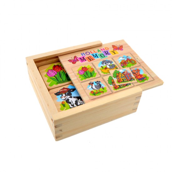 Speciaal voor de kleintjes is er dit vrolijke houten memory spel met 24 stevige blokjes voorzien van kleurrijke typisch Hollandse taferelen.
