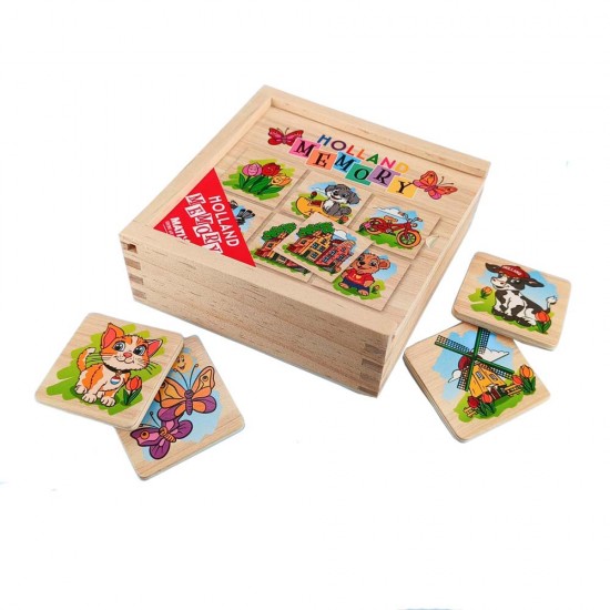 Speciaal voor de kleintjes is er dit vrolijke houten memory spel met 24 stevige blokjes voorzien van kleurrijke typisch Hollandse taferelen.