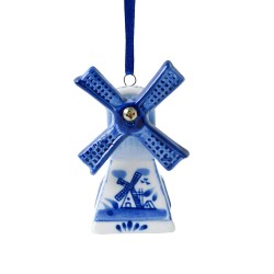 Kerstornament molen delfts blauw aan lint Kerstornament molen delfts blauw aan lint