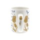 Ceramic mug decorated with a village mill and small tulips and the text Amsterdam in blue and gold tulips and the text Holland