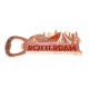 Rose gold-colored refrigerator magnet and bottle opener Rotterdam with various sights from the port city such as De Markthal, Erasmus Bridge, Euromast, cube house and skyline
