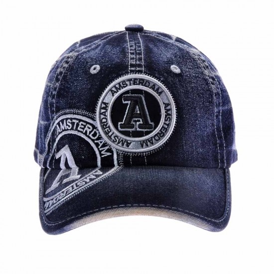 Sportliche dunkelblaue Jeans-Cap mit dem berühmten runden Amsterdam-Logo von Robin Ruth auf der Vorderseite