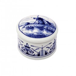 Royal Delft - Delft blue box round with windmill Royal Delft - Delft blue box round with windmill