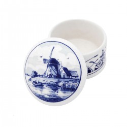 Royal Delft - Delft blue box round with windmill Royal Delft - Delft blue box round with windmill