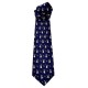 Navy blauwe stropdas met herhalende patroon van beige molens en oranje tulpjes