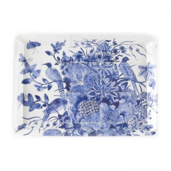 Rijksmuseum-Geschenkset mit einer Kaffeetasse mit Delfter Blau Vögel und einem Tablett mit Delfter Blau vögeln als Dekoration
