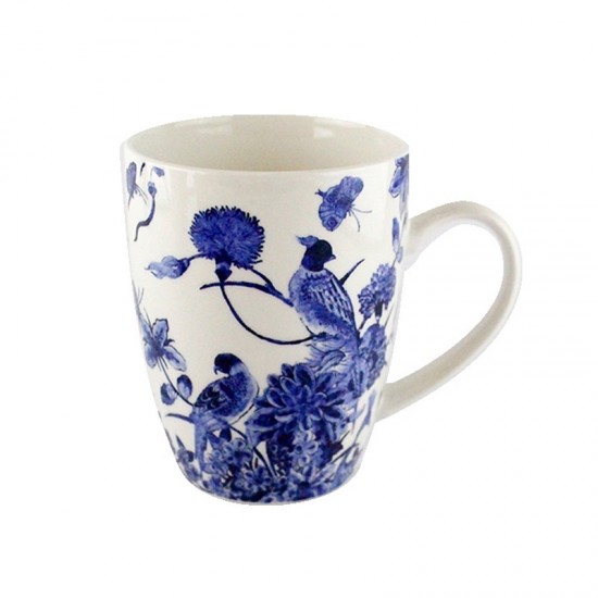 Rijksmuseum-Geschenkset mit einer Kaffeetasse mit Delfter Blau Vögel und einem Tablett mit Delfter Blau vögeln als Dekoration