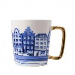 Mug Delft blue design Dutch canal house gold ear Mug Delft blue design Dutch canal house gold ear