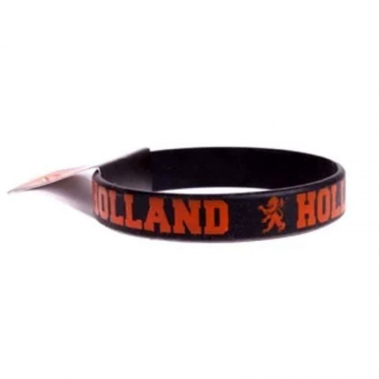 Black silicone bracelet with orange print Holland and lion.