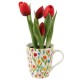 5 Fuchsiefarbene Real Touch-Tulpen in einem Topf. Diese Tulpen sind praktisch nicht von echten Tulpen zu unterscheiden und haben das Aussehen und die Haptik echter Tulpen