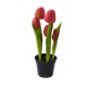 5 Fuchsiefarbene Real Touch-Tulpen in einem Topf. Diese Tulpen sind praktisch nicht von echten Tulpen zu unterscheiden und haben das Aussehen und die Haptik echter Tulpen