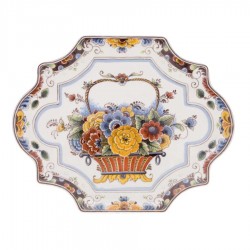 Royal Delft wall plate applique basket flowers polychrome Royal Delft wall plate applique basket flowers polychrome