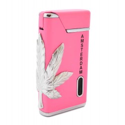 Torch lighter amsterdam cannabis weed pink with green light