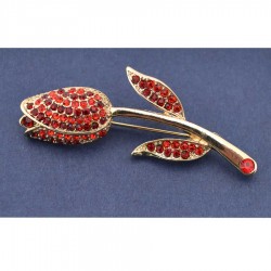 Broche tulp verguld strass rood Broche tulp verguld strass rood