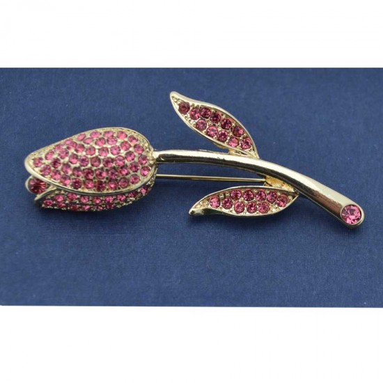 Brosche Tulpe vergoldet Strass rosa
