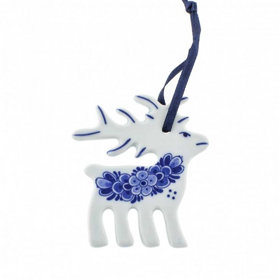 Weihnachtsanhänger Delfter blaues Rentier mit Blume