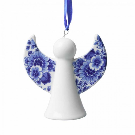 Weihnachtsanhänger Delfter Blauer Engel mit Blume