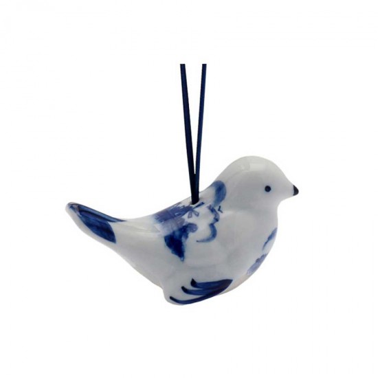 Weihnachtsanhänger Delfter blauer Vogel mit Landschaft