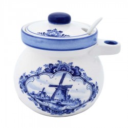 Topf mit Löffel Delfter blaue Windmühle Topf mit Löffel Delfter blaue Windmühle