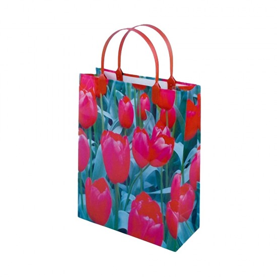 Stevige glanzende kunststof draagtas gedecoreerd met tulpen