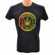 Schwarzes T-Shirt mit kurzen Ärmeln. Bequemes Shirt mit buntem Aufdruck Cannabisblatt Amsterdam free your mind