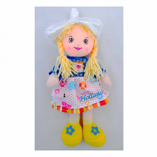 Pop van textiel, meisje in klederdracht Holland blauw