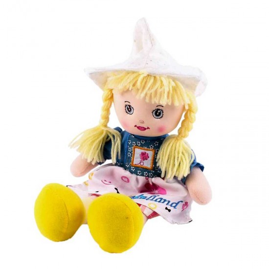 Pop van textiel, meisje in klederdracht Holland blauw