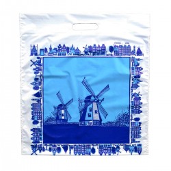 Plastiktragetasche Windmühlenhäuser blau groß Plastiktragetasche Windmühlenhäuser blau groß