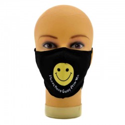 Mondkapje zwart gele smiley Mondkapje zwart gele smiley