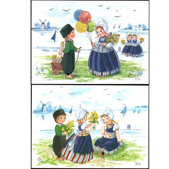 Ansichtkaart a6 kinderen nostalgisch kleur