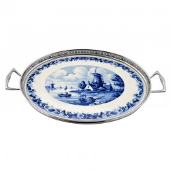 Royal delft blau serviertablett windmühle lanschaft blumendekoration zinn Royal delft blau serviertablett windmühle lanschaft blumendekoration zinn