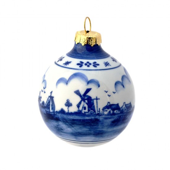 Delfter blaue Weihnachtskugel Holländische Landschaft und Windmühle