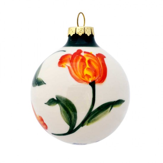 Delfter blauer Weihnachtsball mit orangefarbener Tulpe