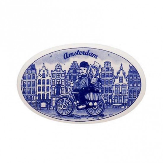 Magnet Amsterdam Delft blau ovale Fahrrad-Kanalhäuser