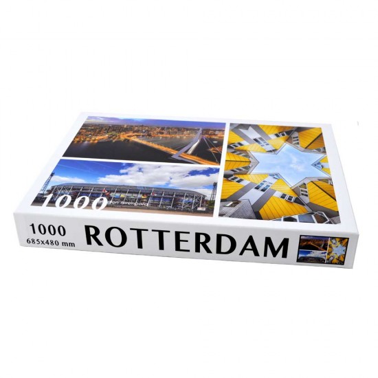 Puzzle mit Bildern von De Kuip, Würfelhäusern und der Erasmusbrücke in Rotterdam