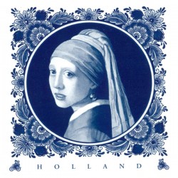 Ansichtkaart delfts blauw tegel holland vermeer meisje met de parel bloem Ansichtkaart delfts blauw tegel holland vermeer meisje met de parel bloem