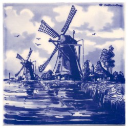 Delfts blauw tegel hollandse windmolens waterlandschap