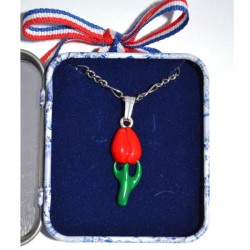 Necklace red tulip in delft blue tin Necklace red tulip in delft blue tin