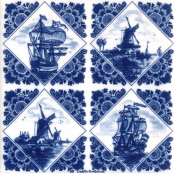 Delft blue tile rhomb windmills vessels Delft blue tile rhomb windmills vessels