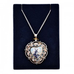 Necklace silver plated heart rhinestone border delft windmill Necklace silver plated heart rhinestone border delft windmill