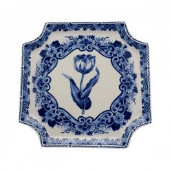Applique delfts blauw tulp bloemenrand vierkant Applique delfts blauw tulp bloemenrand vierkant
