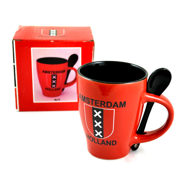 CUP SPOON SET AMSTERDAM CROSSES RED Cups and Mugs Holland Souvenir