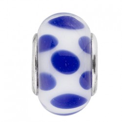 Biba bead glas wit met blauwe stippen