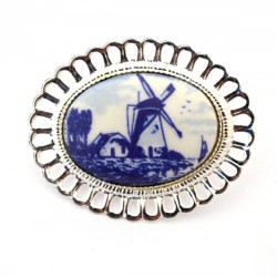 Versilberte brosche blume delfter blau stein mühle Versilberte brosche blume delfter blau stein mühle