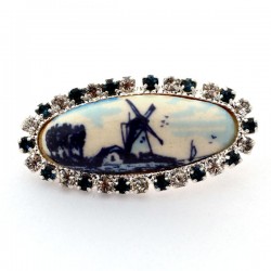 Versilberte brosche delfter blau stein strass Versilberte brosche delfter blau stein strass