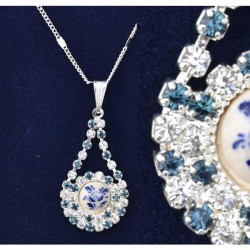Necklace silver plated drop rhinestone delft flower Necklace silver plated drop rhinestone delft flower